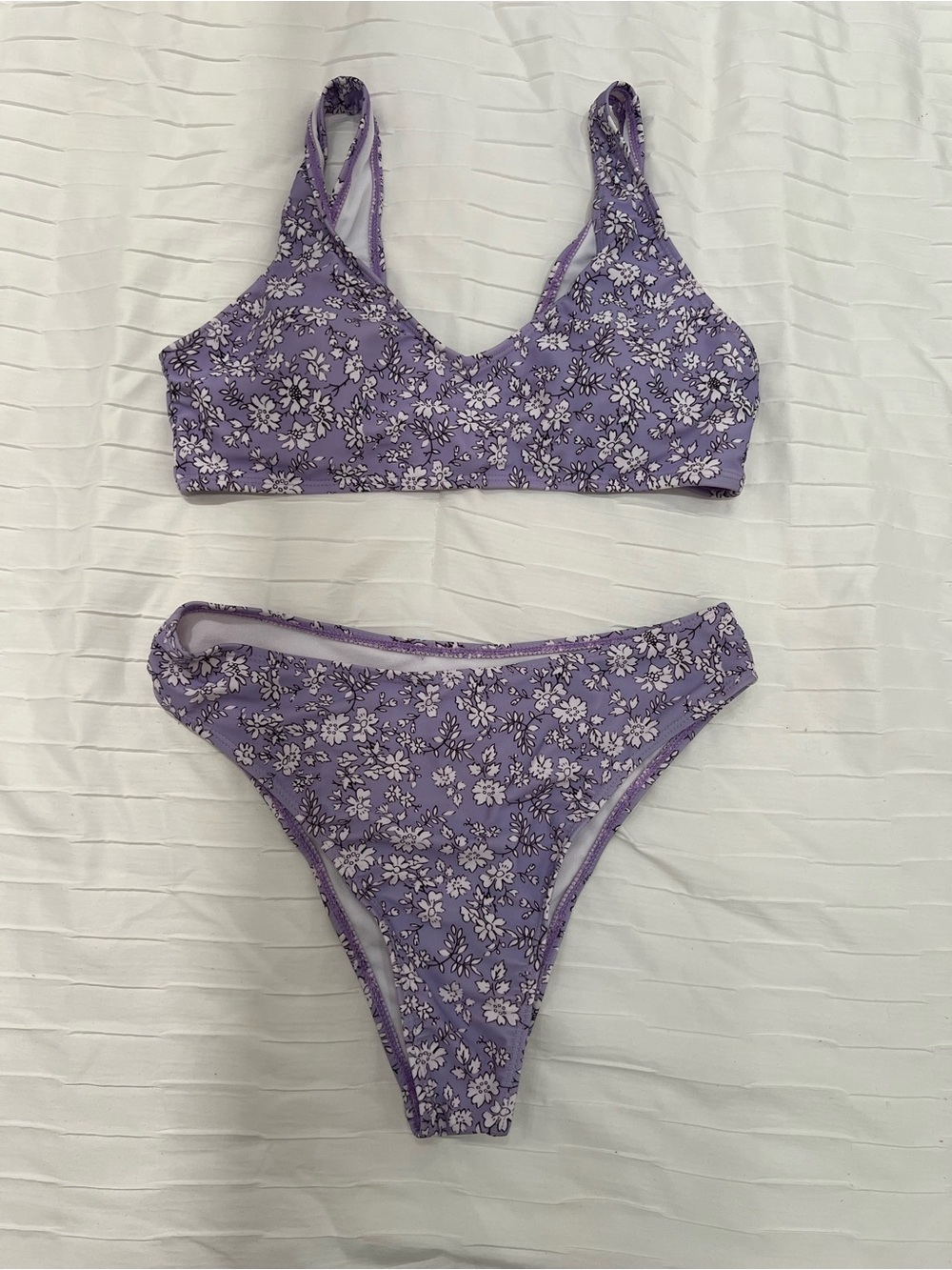 Purple lavender floral bikini high rise swim suit SIZE SMALL